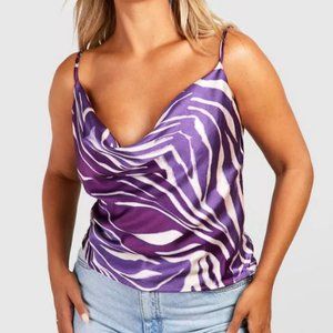 BNWT Boohoo PLUS SATIN ZEBRA PRINT COWL NECK CAMISOLE